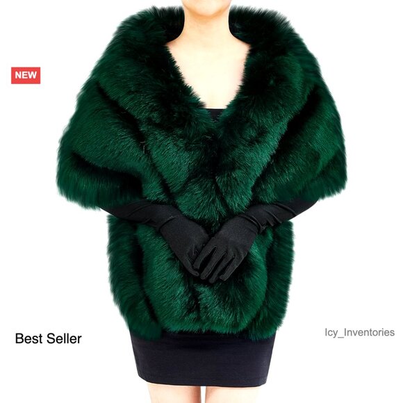 Faux Fur Shawl with Satin Gloves Elegant Opera Bridal Dance Party Wear